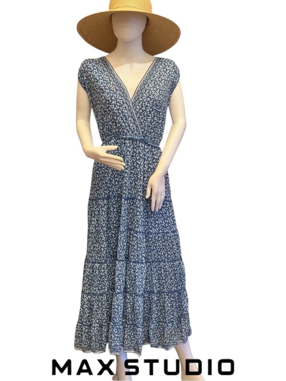 NWT Max Studio Blue Geo Print Tiered Maxi Dress Plus Size 3X A BEAUTY!